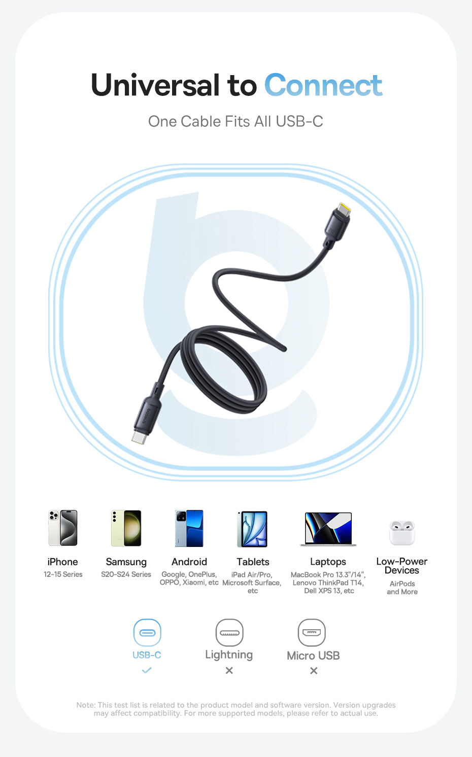 USB-C - USB-C Baseus PicoGo data- og opladningskabel, 240W, 1m, Hvid P10376800211-00