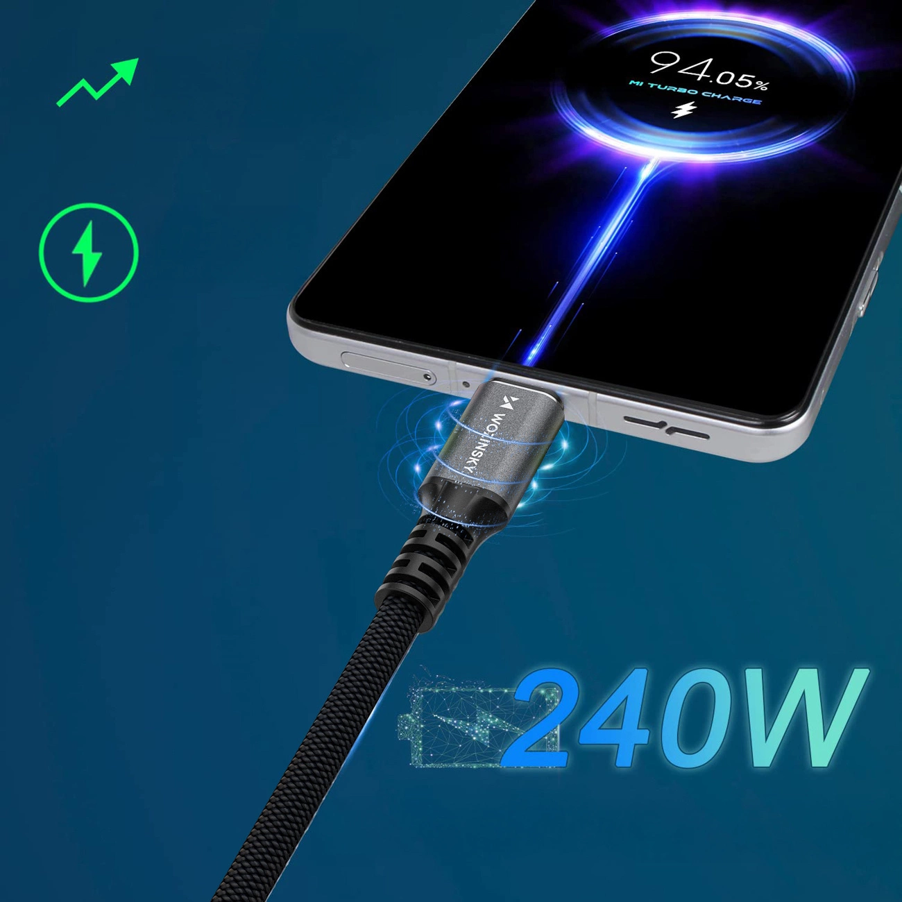 USB-C Data- og Opladningskabel - USB-C WZK WPS-UY42S, 240W, 2m, Sort