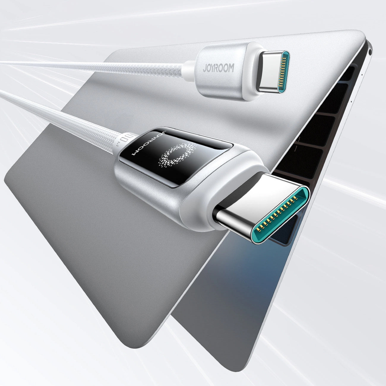 USB-C Data- og Opladningskabel - USB-C Joyroom S-A55 StarFlight Display, 100W, 1.2m, Hvid