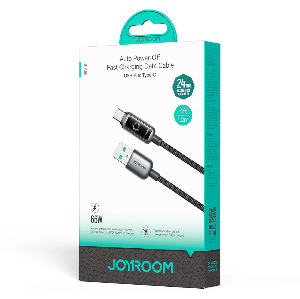 Data- og opladningskabel USB-A - USB-C Joyroom S-A55 StarFlight Display, 66W, 1.2m, Sort