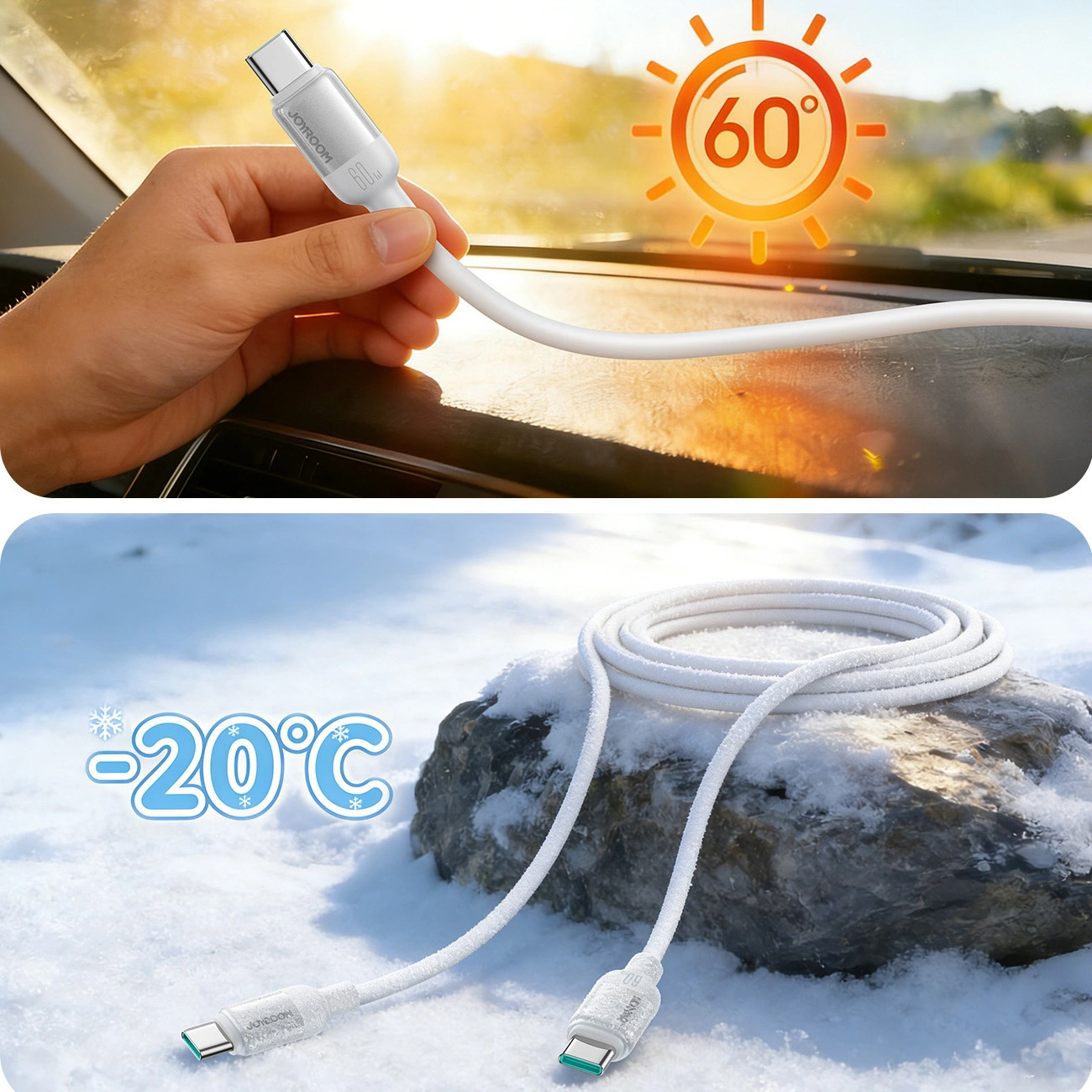 USB-C Data- og Opladningskabel - USB-C Joyroom S-A62 Lively, 60W, 1,2m, Hvid