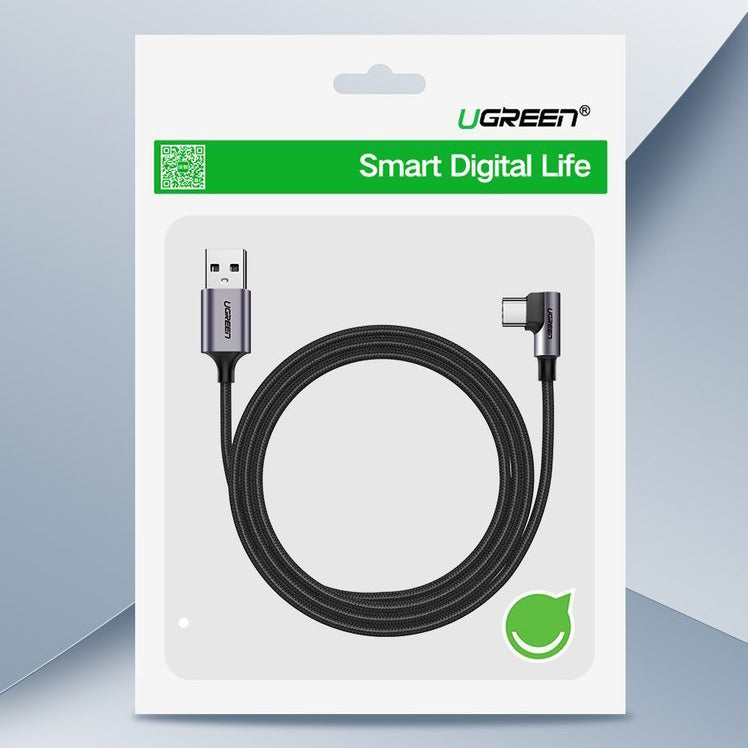 Data- og opladningskabel USB-A - USB-C UGREEN US284 Angled, 18W, 1m, Grå