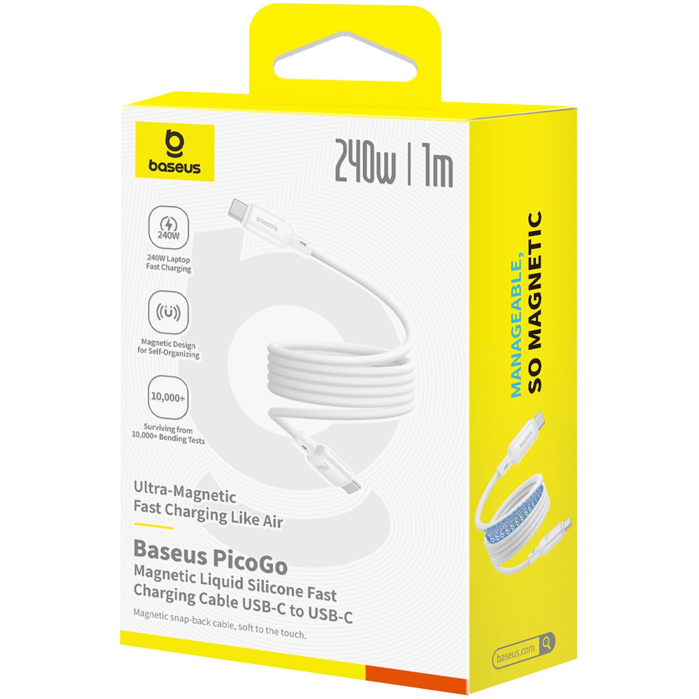 USB-C - USB-C Baseus PicoGo data- og opladningskabel, 240W, 1m, Hvid P10376800211-00