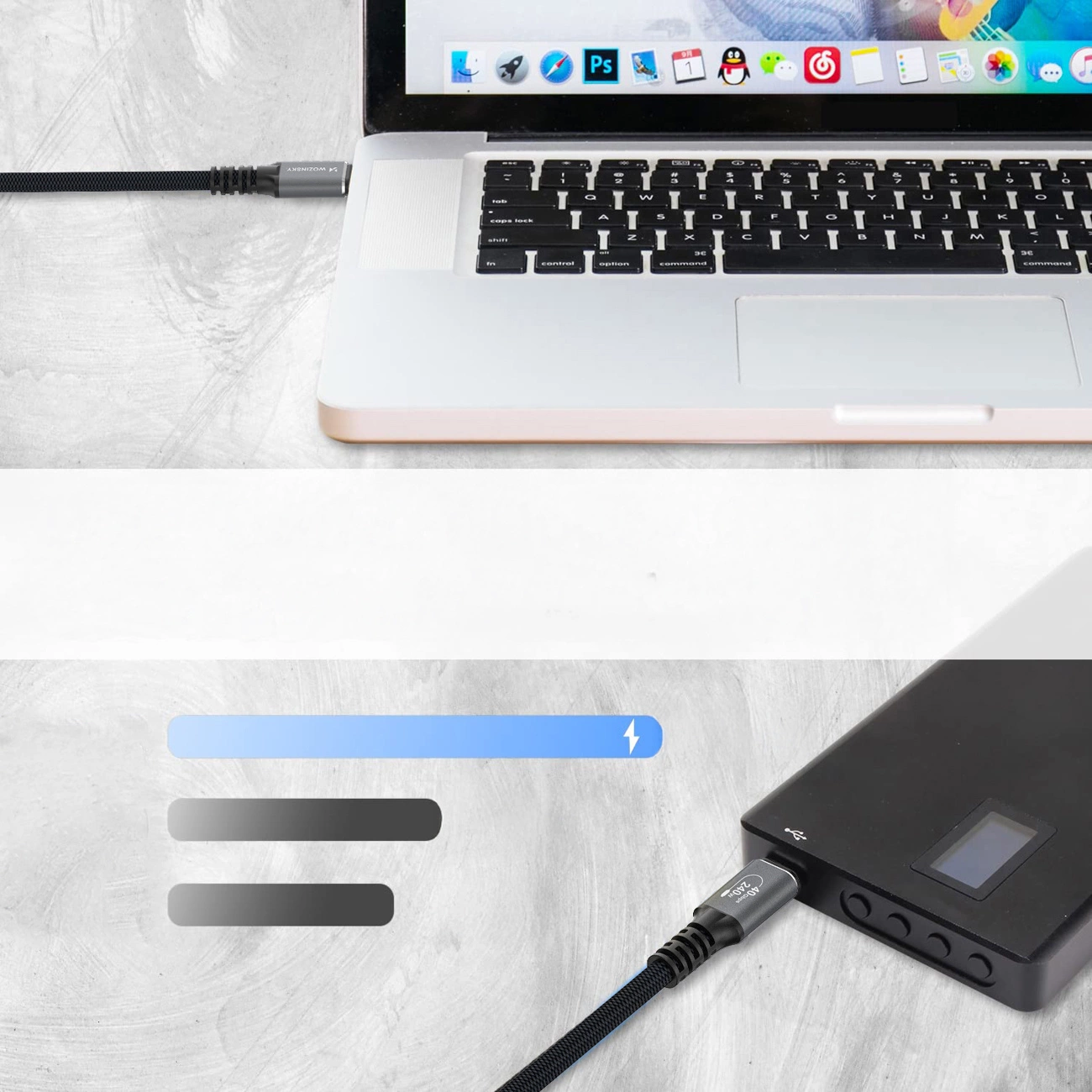 USB-C Data- og Opladningskabel - USB-C WZK WPS-UY42S, 240W, 2m, Sort