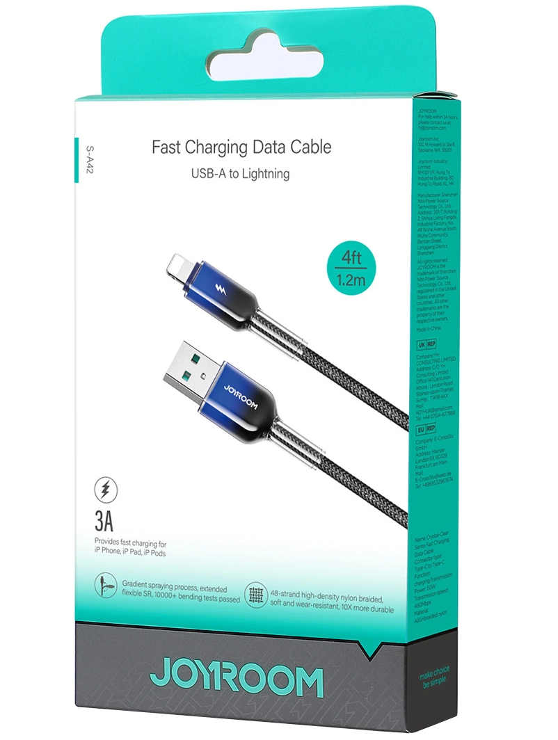 USB-A til Lightning data- og opladningskabel Joyroom S-A42, 18W, 1,2m, sort