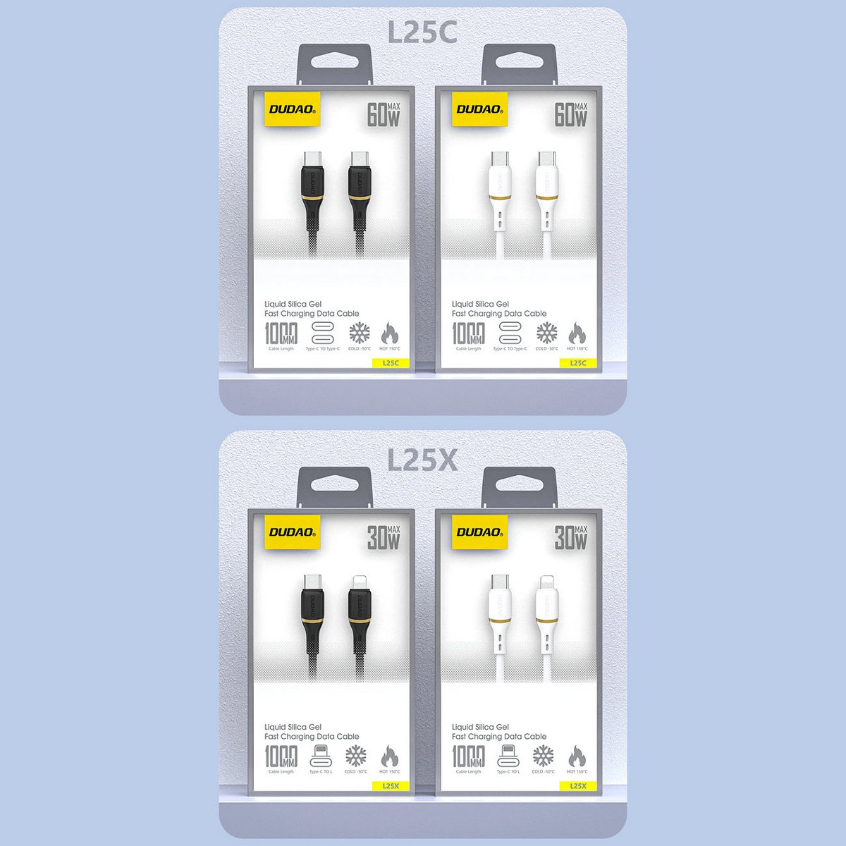 USB-C Data- og Opladningskabel - USB-C Dudao L25C, 30W, 1m, Hvid