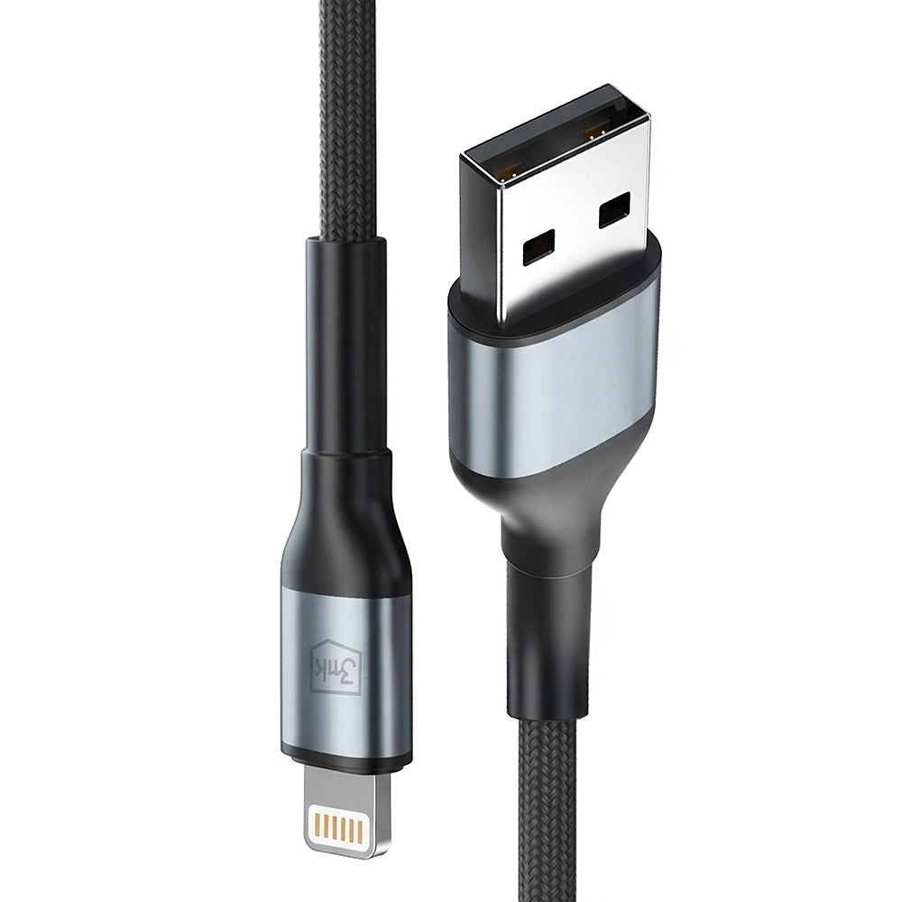Data- og opladningskabel USB-A - Lightning 3MK Hyper N, 12W, 1m, Sort