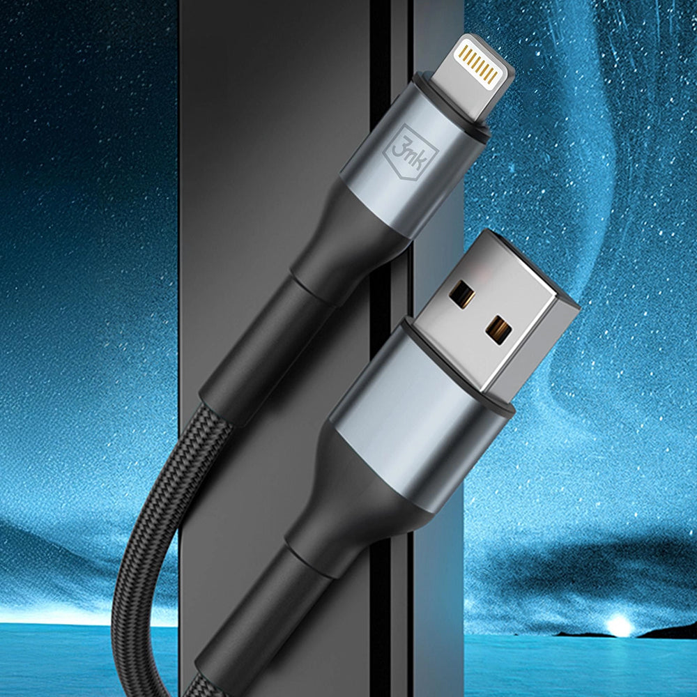 Data- og opladningskabel USB-A - Lightning 3MK Hyper N, 12W, 1m, Sort