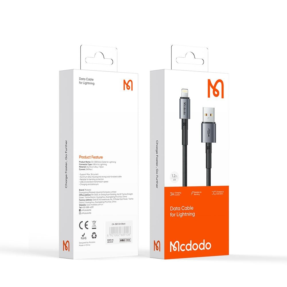 Data- og opladningskabel USB-A - Lightning McDodo CA-3580, 18W, 1.2m, Sort