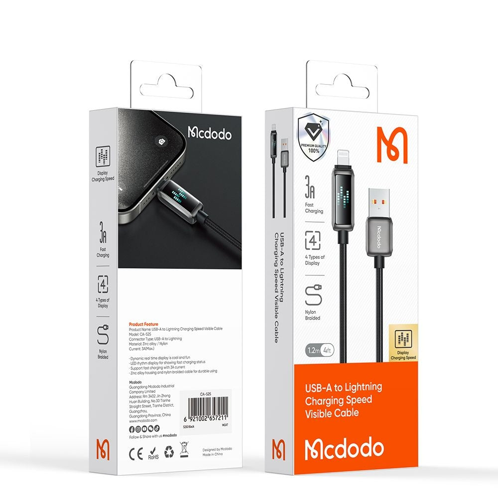 Data- og opladningskabel USB-A - Lightning McDodo CA-5250 Display, 18W, 1.2m, Sort