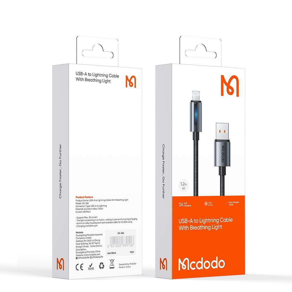 Data- og opladningskabel USB-A - Lightning McDodo CA-5660, 18W, 1.2m, Sort