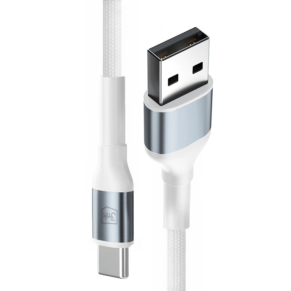 Data- og opladningskabel USB-A - USB-C 3MK Hyper N, 18W, 1m, Hvid