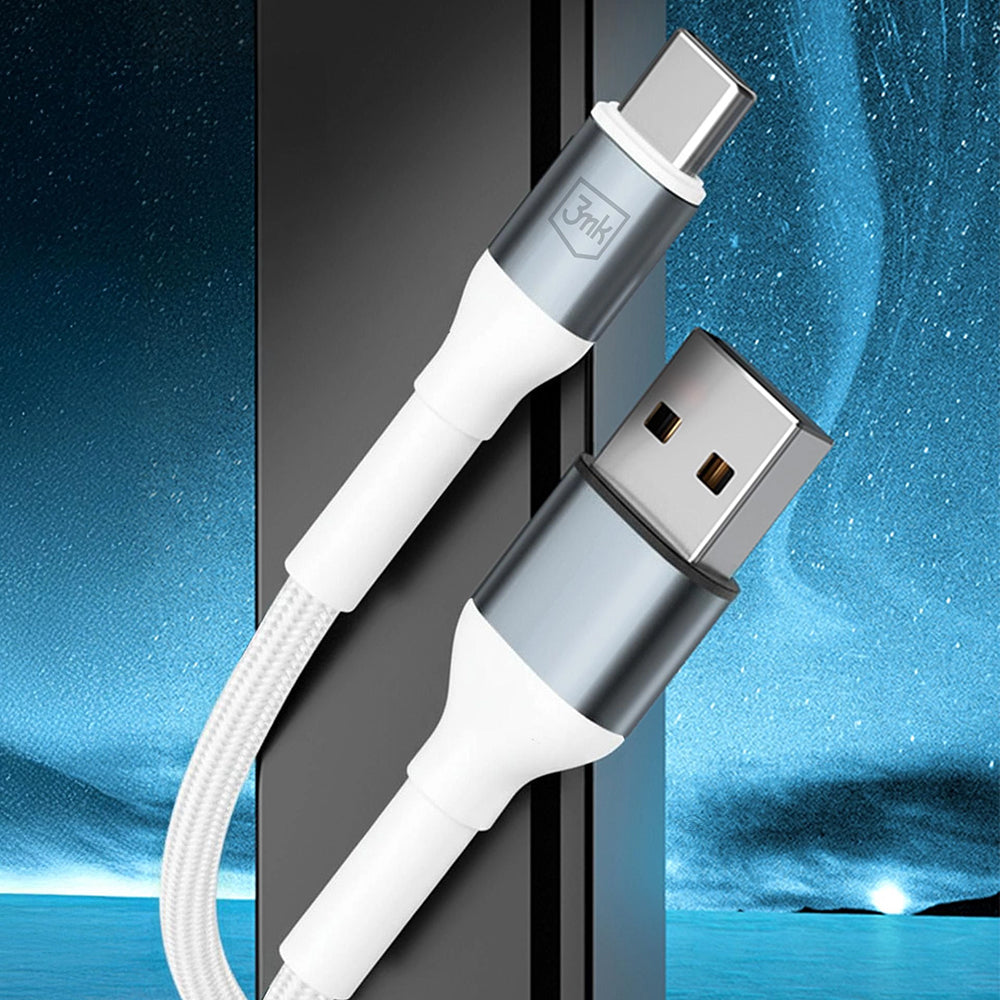 Data- og opladningskabel USB-A - USB-C 3MK Hyper N, 18W, 1m, Hvid