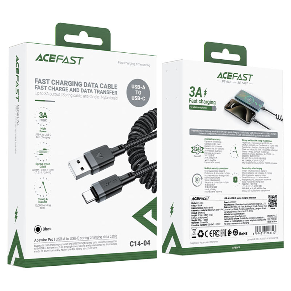Data- og opladningskabel USB-A - USB-C Acefast C14-04, 18W, 1,2m, Sort