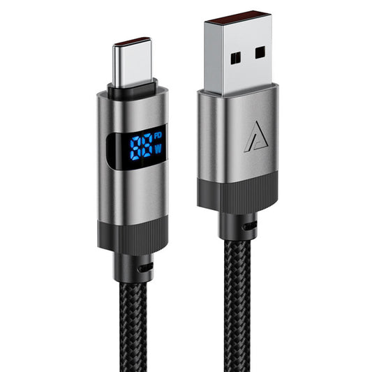 Data- og opladningskabel USB-A - USB-C Acefast C15-04 Display, 66W, 1,2m, Sort