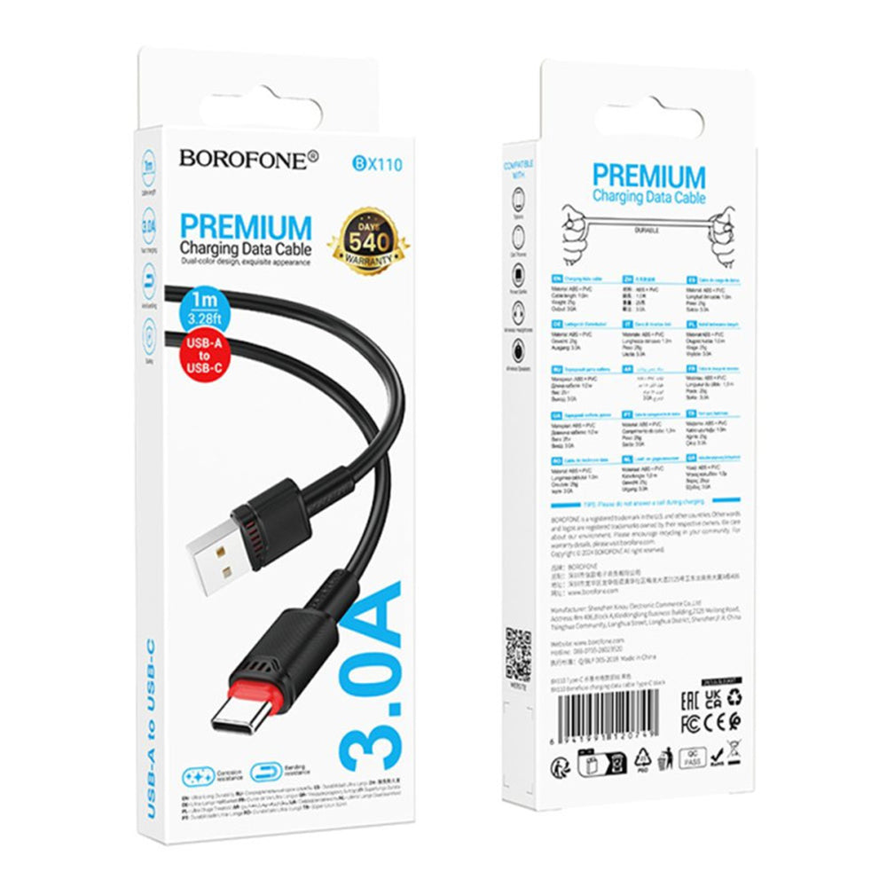 Data- og opladningskabel USB-A - USB-C Borofone BX110 Beneficio, 18W, 1m, Sort