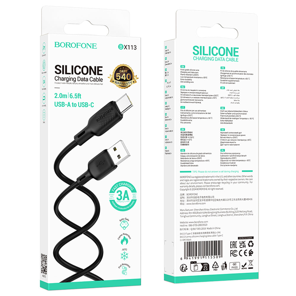 Data- og opladningskabel USB-A - USB-C Borofone BX113 Lenny, 18W, 2m, Sort