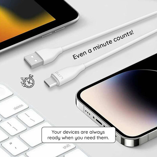 Data- og opladningskabel USB-A - USB-C Lito LD03T, 18W, 1m, Hvid