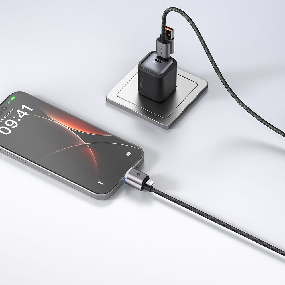 USB-A / USB-C Data- og Opladningskabel - USB-C / Lightning McDodo CA-6560, 60W, 1,2m, Sort