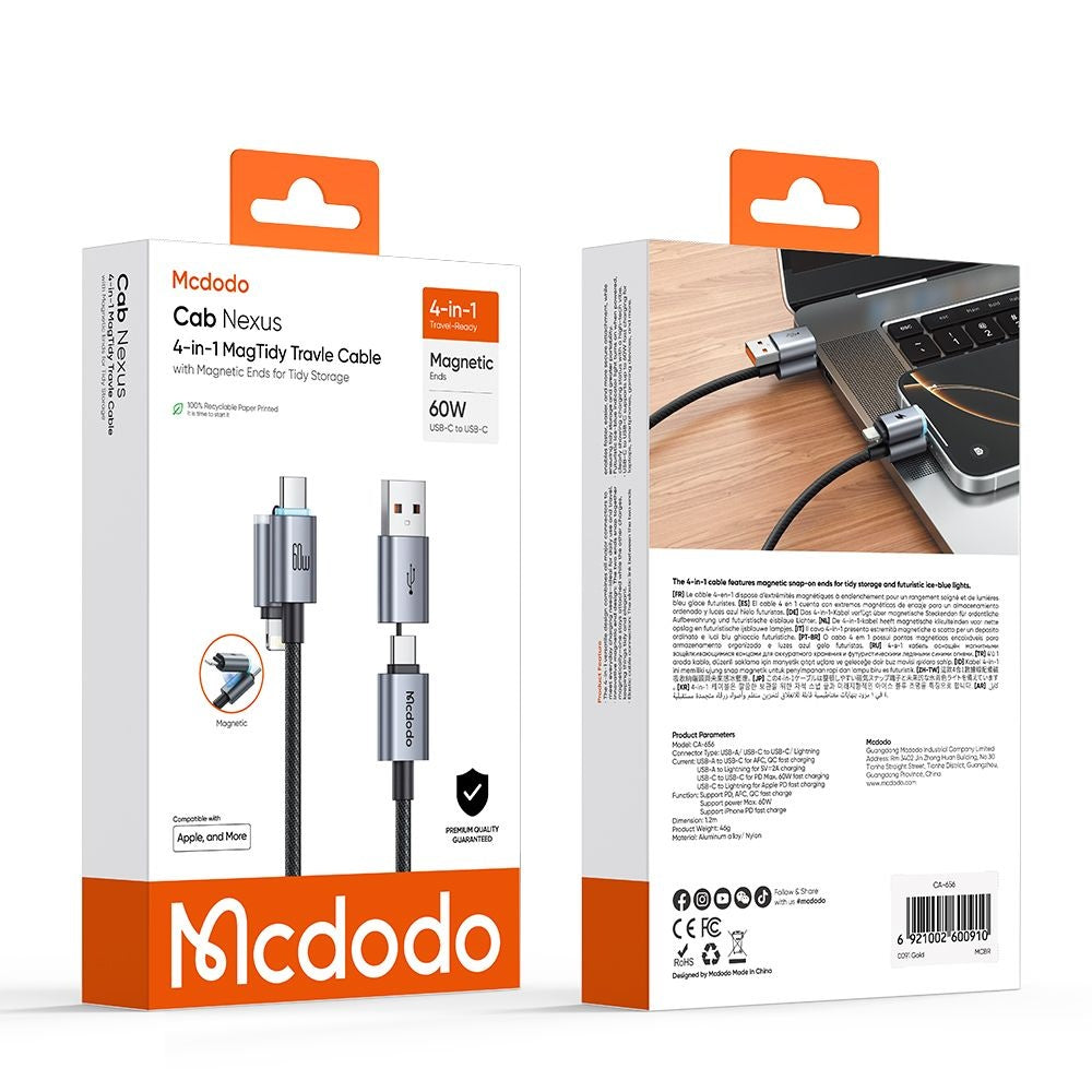 USB-A / USB-C Data- og Opladningskabel - USB-C / Lightning McDodo CA-6560, 60W, 1,2m, Sort