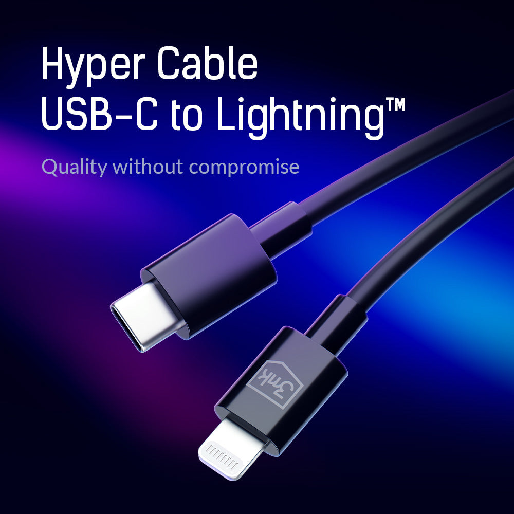 USB-C - Lightning Data- og Opladningskabel 3MK Hyper, 20W, 1,2m, Hvid