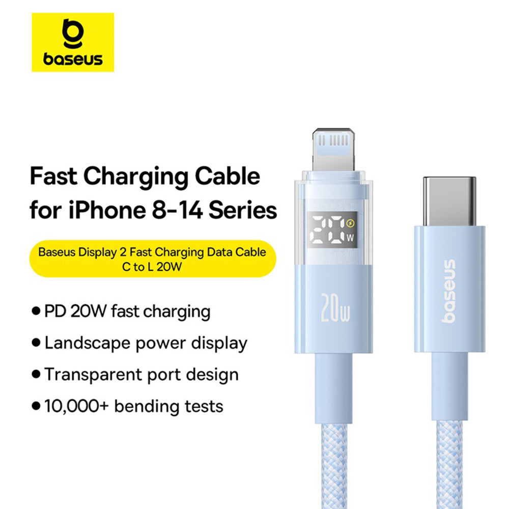 Data- og opladningskabel USB-C - Lightning Baseus Display 2, 20W, 2m, Blå P10382703311-01