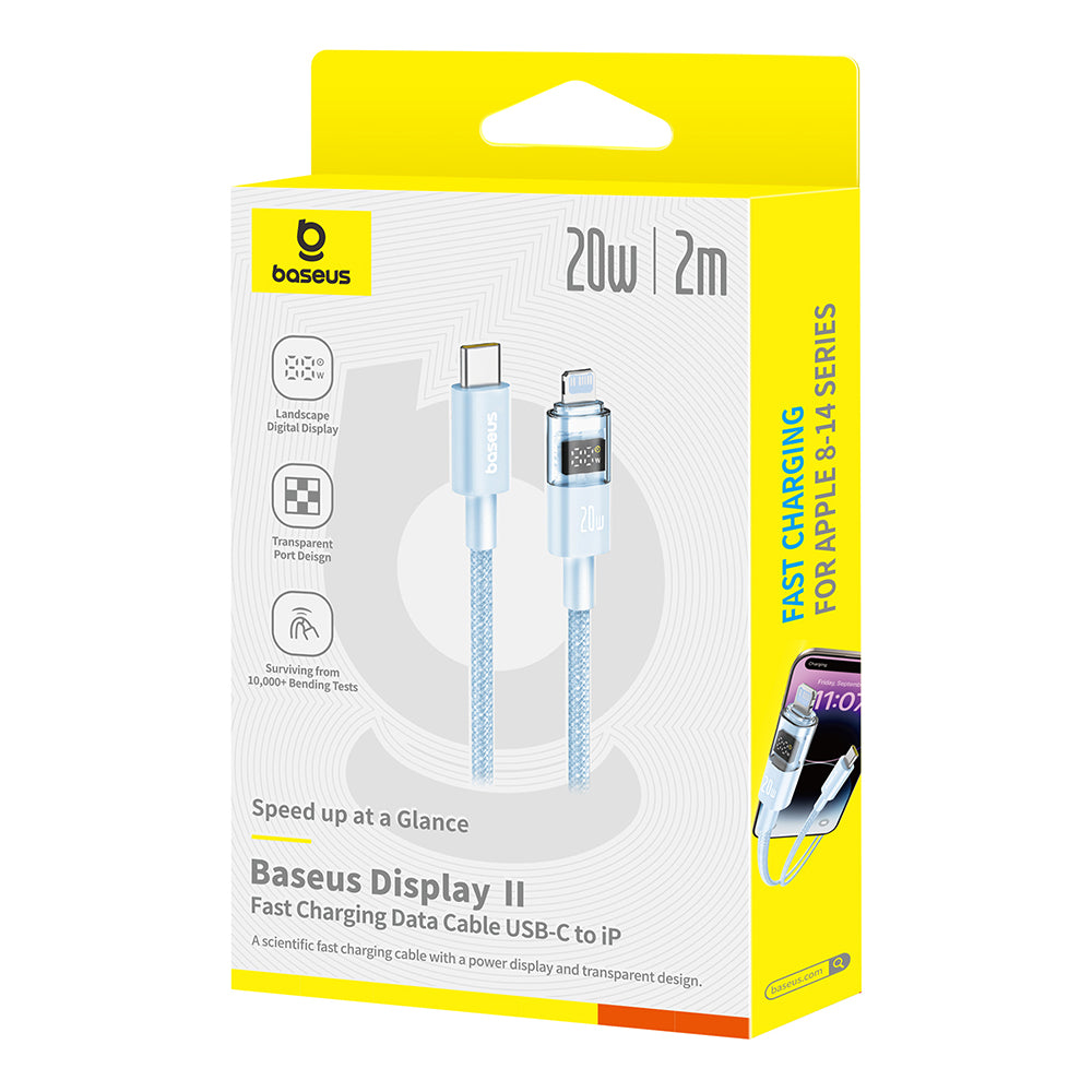 Data- og opladningskabel USB-C - Lightning Baseus Display 2, 20W, 2m, Blå P10382703311-01