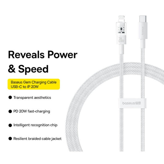 Data- og opladningskabel USB-C - Lightning Baseus Gem, 20W, 2m, Hvid P10373001211-01