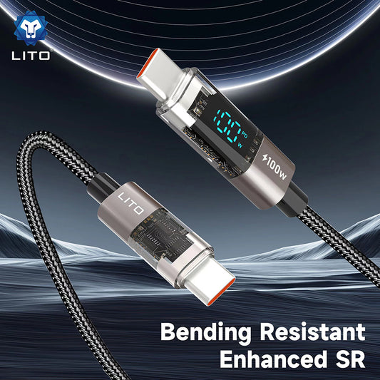 Data- og opladningskabel USB-C - Lightning Lito LD09CC Display, 100W, 1.2m, Sort