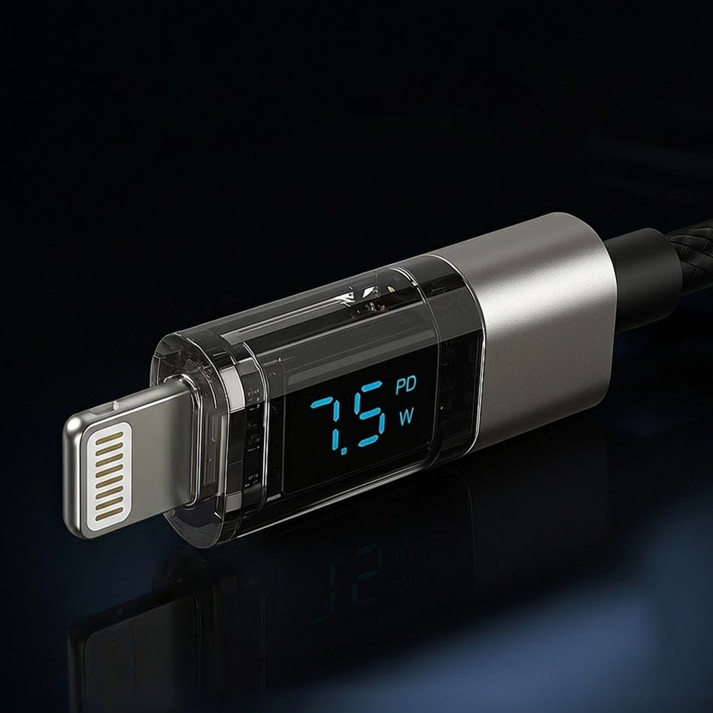 Data- og opladningskabel USB-C - Lightning Lito LD09CL Display, 36W, 1.2m, Sort