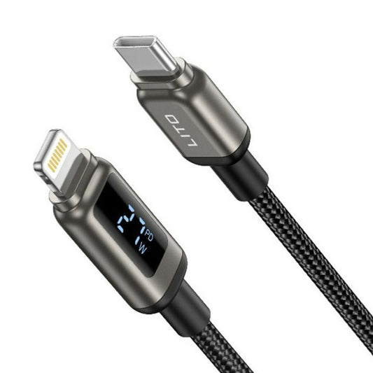 Data- og opladningskabel USB-C - Lightning Lito LD15 Display, 27W, 1m, Sort