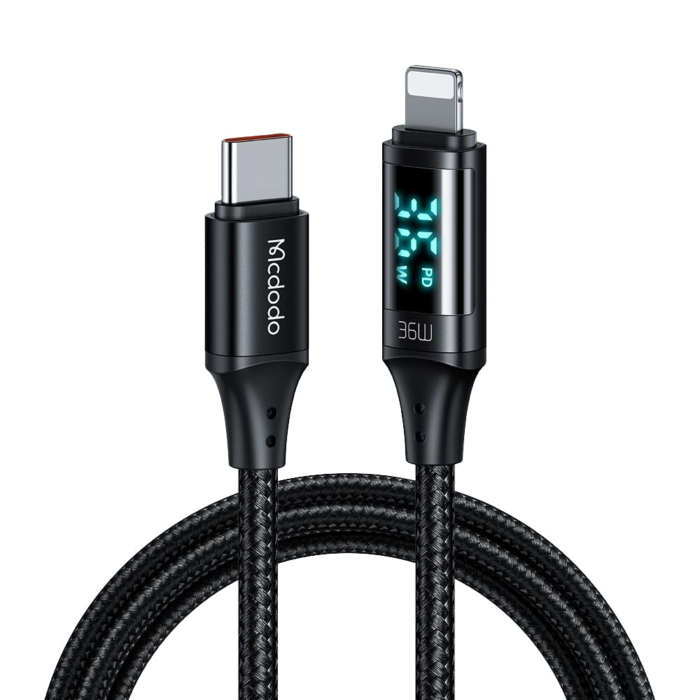 Data- og opladningskabel USB-C - Lightning McDodo CA-1030 Display, 36W, 1.2m, Sort