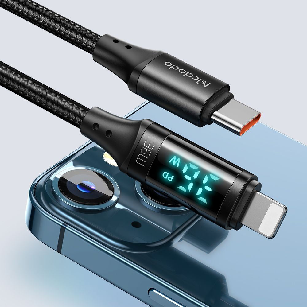 Data- og opladningskabel USB-C - Lightning McDodo CA-1030 Display, 36W, 1.2m, Sort