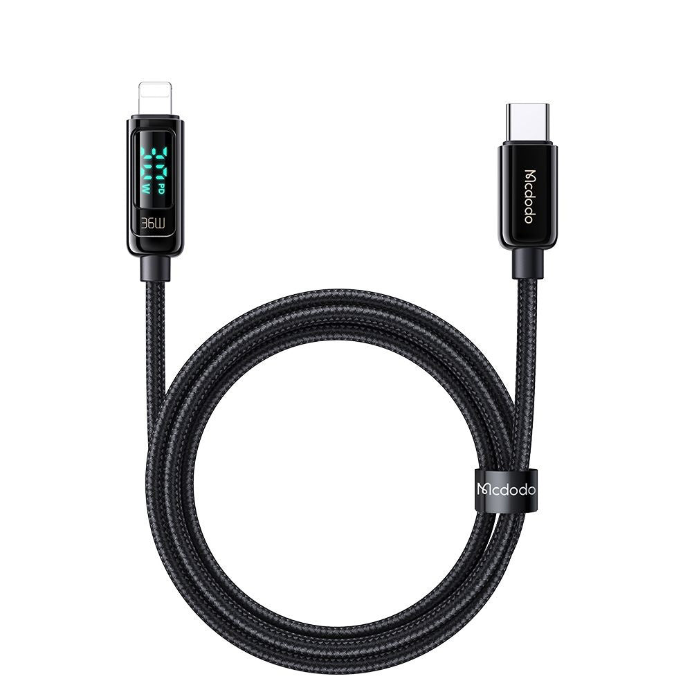 Data- og opladningskabel USB-C - Lightning McDodo CA-8810 Display, 36W, 1.2m, Sort