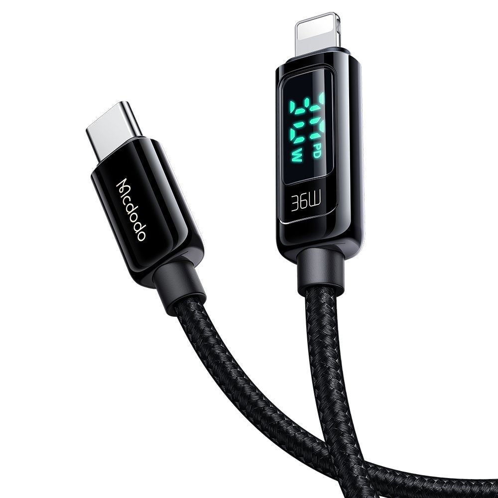 Data- og opladningskabel USB-C - Lightning McDodo CA-8810 Display, 36W, 1.2m, Sort