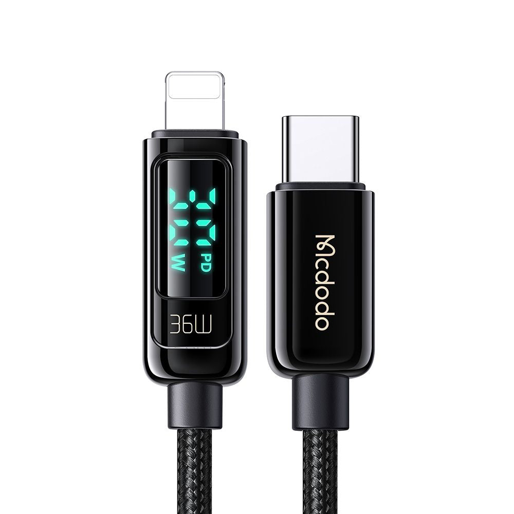 Data- og opladningskabel USB-C - Lightning McDodo CA-8810 Display, 36W, 1.2m, Sort