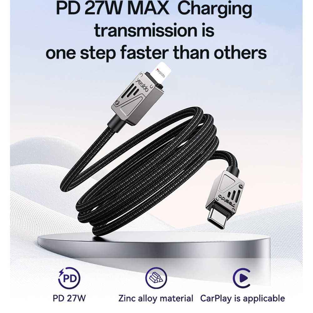 USB-C - Lightning opladnings- og datakabel Yesido CA195, 27W, 1.2m, Sort