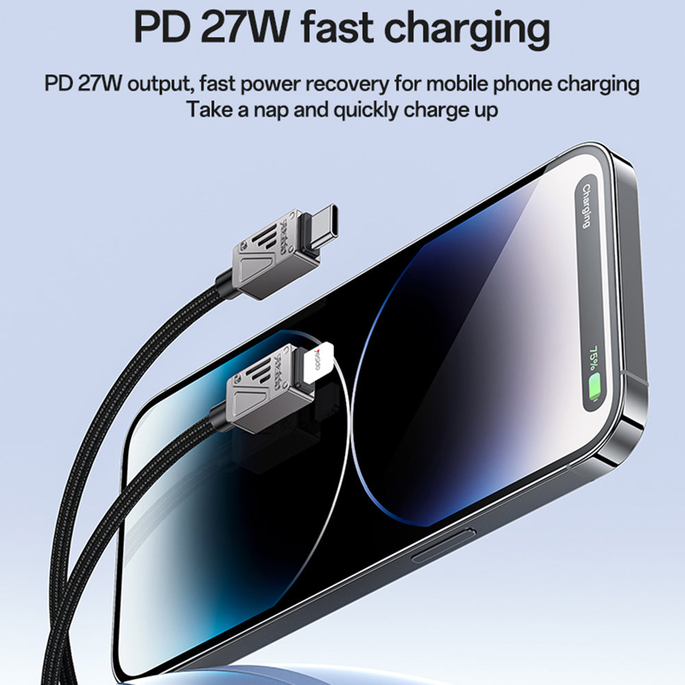 USB-C - Lightning opladnings- og datakabel Yesido CA195, 27W, 1.2m, Sort