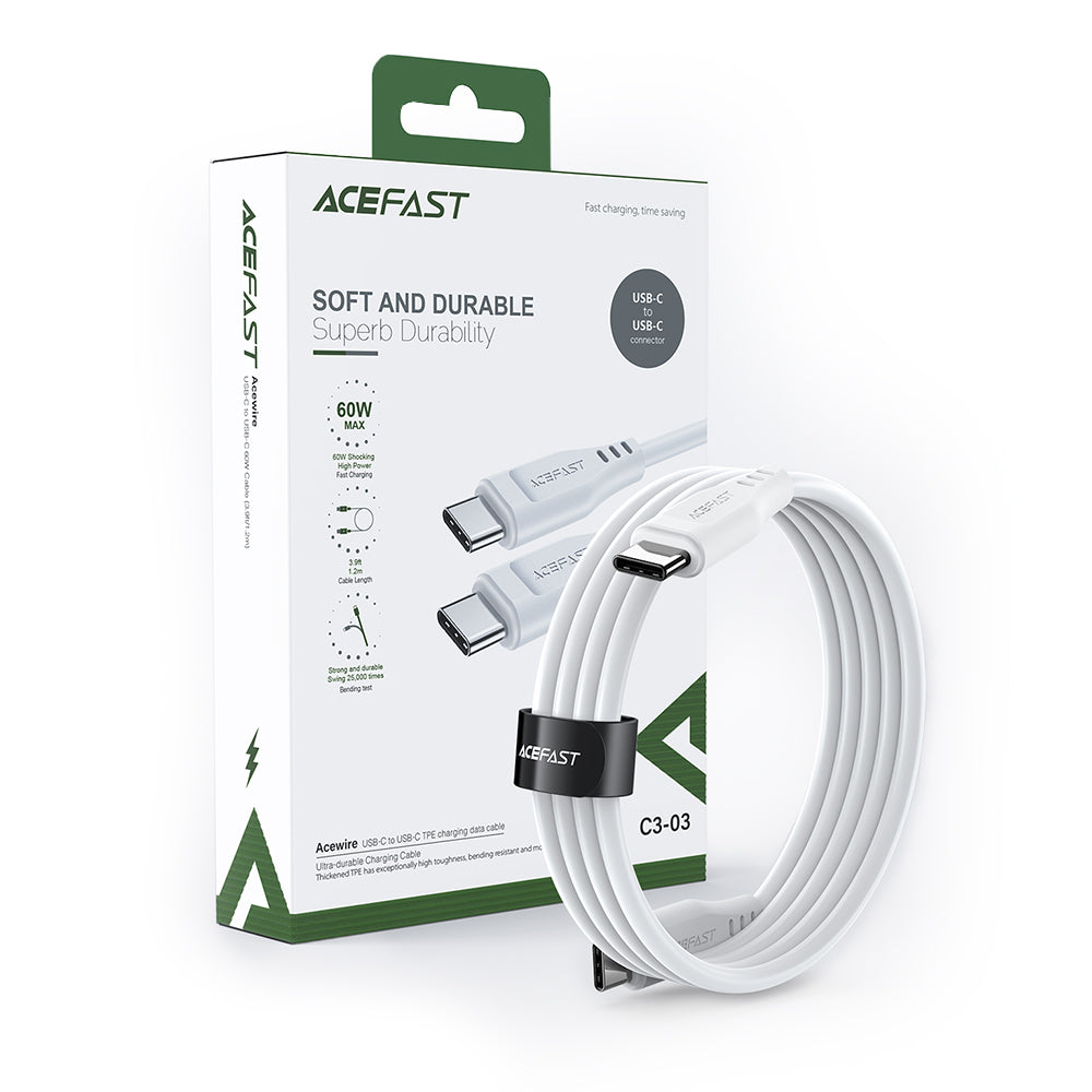 Data- og opladningskabel USB-C - USB-C Acefast C3-03, 60W, 1,2m, Hvid
