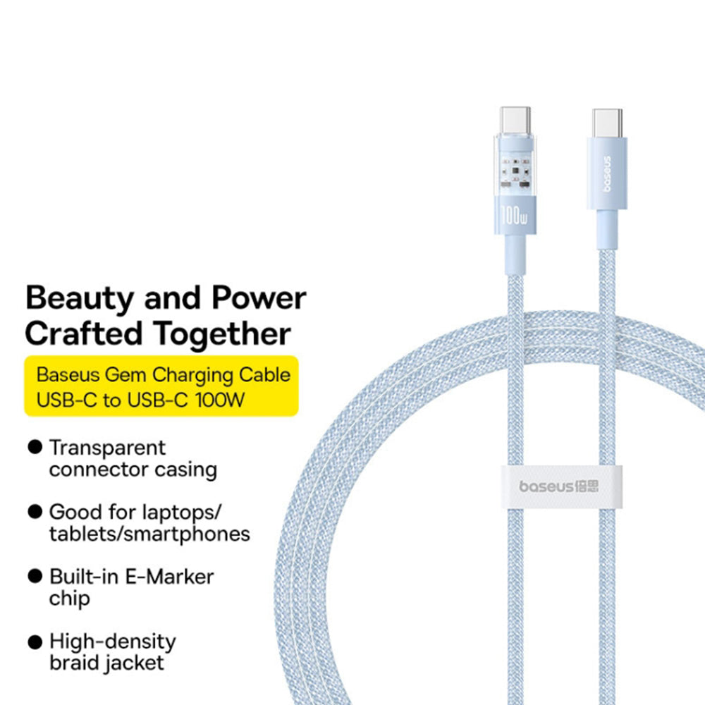 Data- og opladningskabel USB-C - USB-C Baseus Gem, 100W, 2m, Blå P10373000311-01
