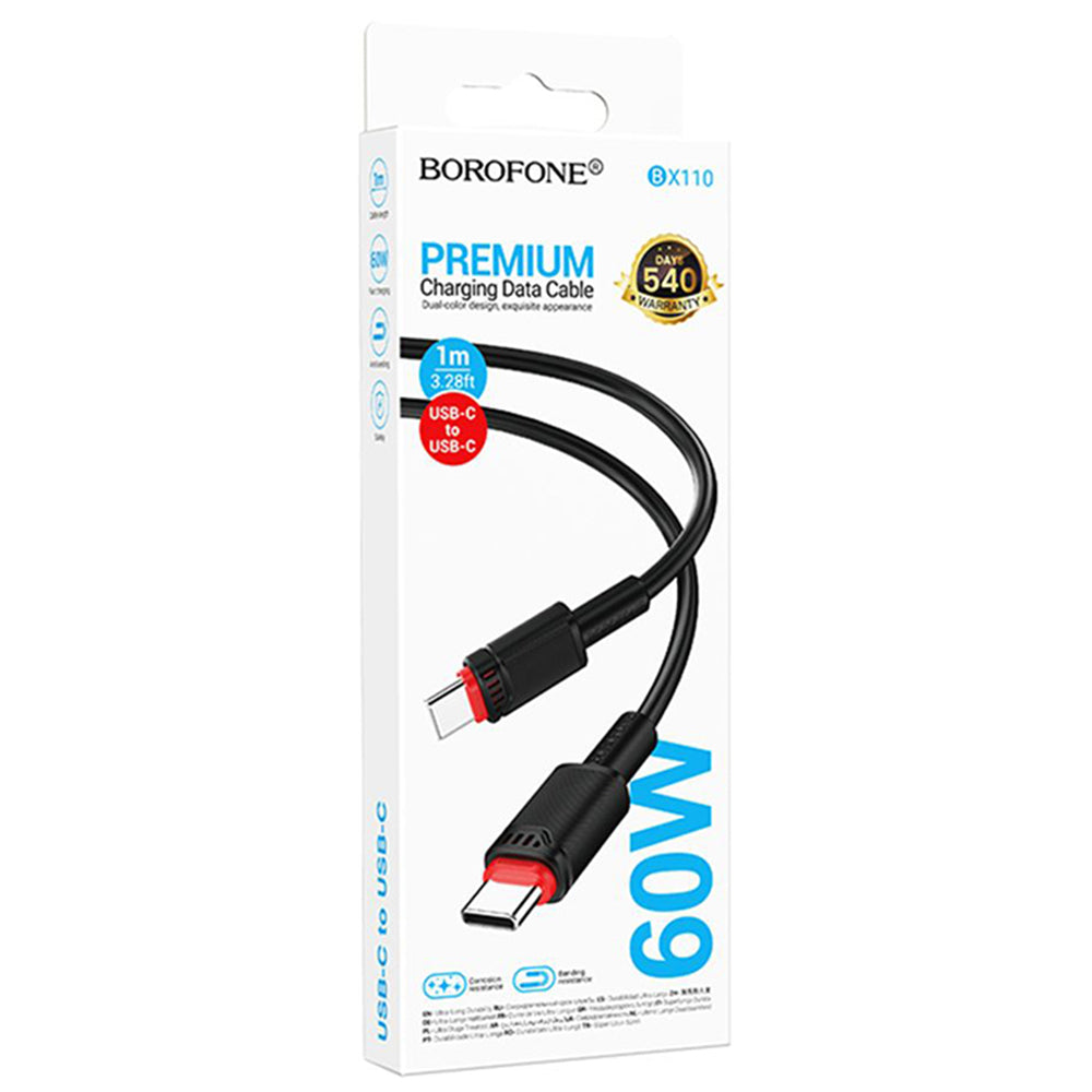 Data- og opladningskabel USB-C - USB-C Borofone BX110 Beneficio, 60W, 1m, Sort