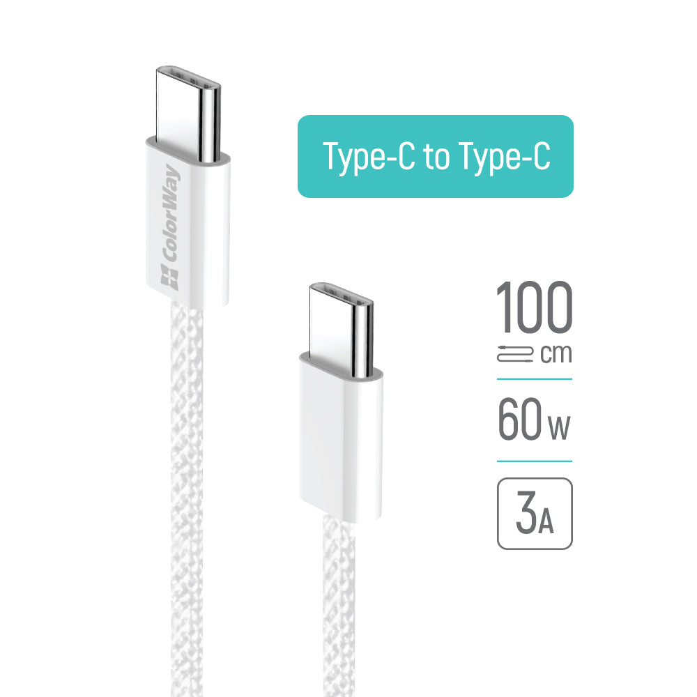 Data- og opladningskabel USB-C - USB-C ColorWay CW-CBPDCC061, 60W, 1m, Grå