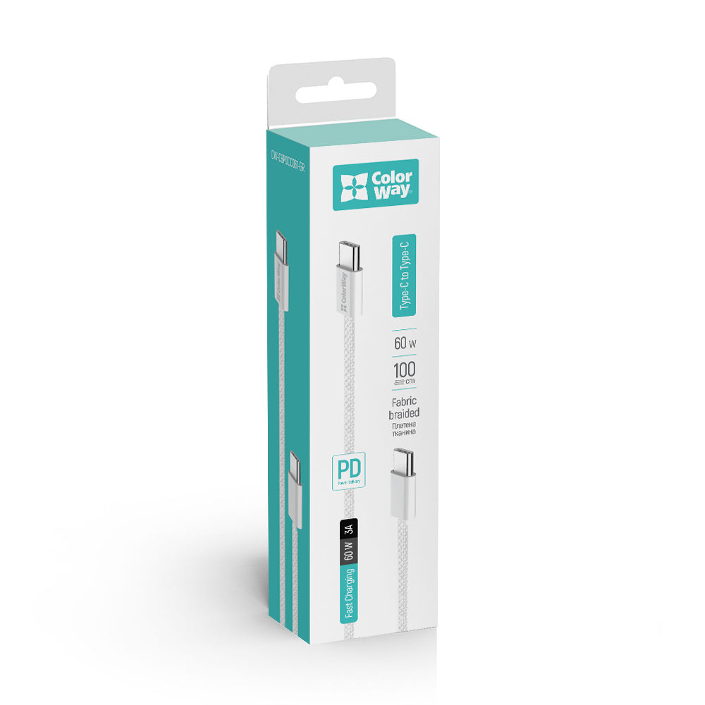 Data- og opladningskabel USB-C - USB-C ColorWay CW-CBPDCC061, 60W, 1m, Grå