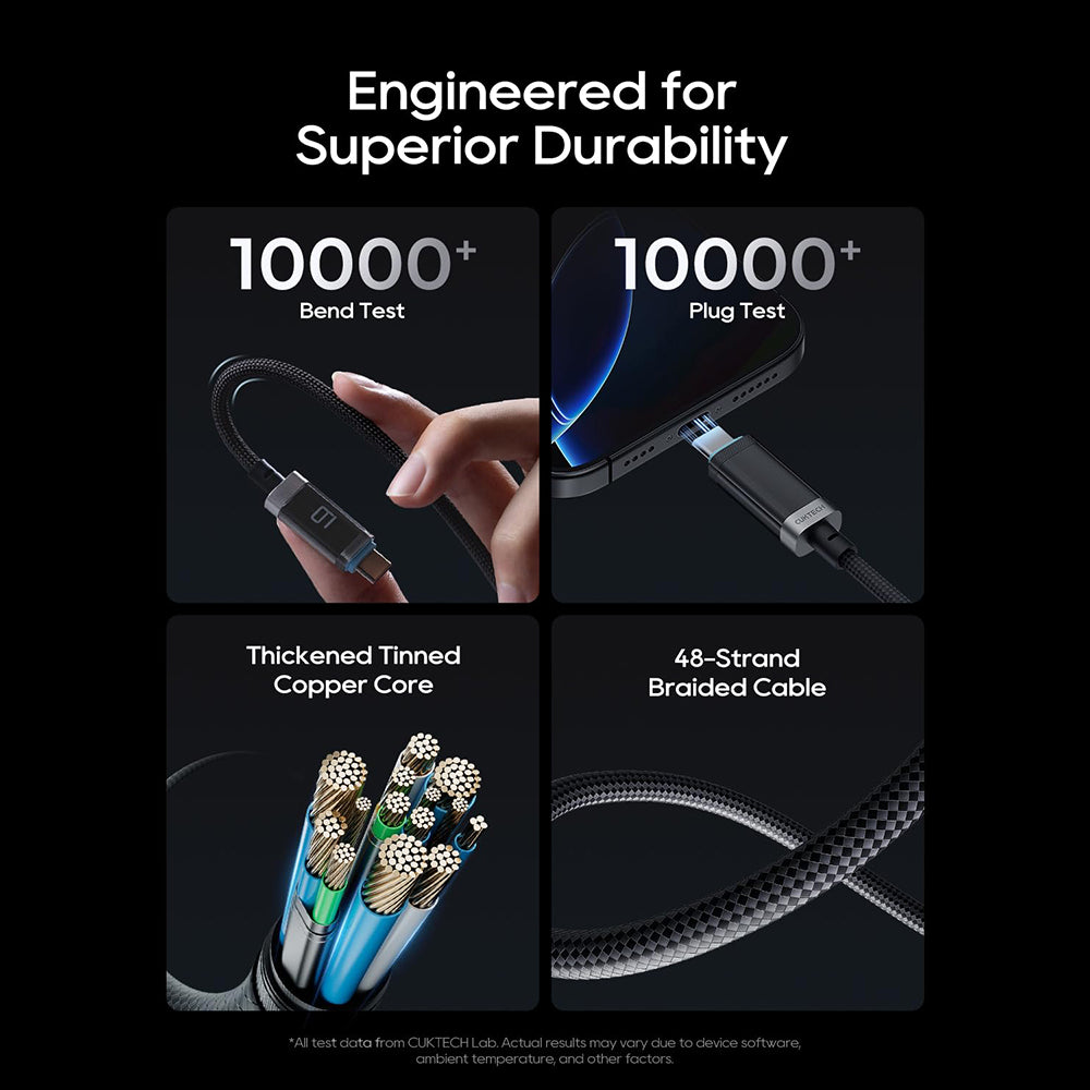 USB-C Data- og Opladningskabel - USB-C Cuktech CTC620P Display, 240W, 2m, Sort CCTC620POSBK