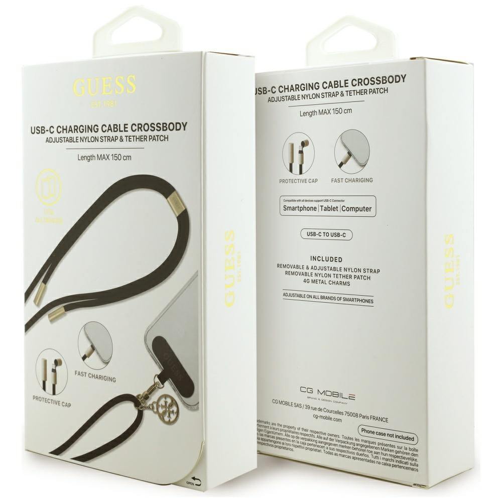 USB-C - USB-C data- og opladningskabel Guess CBDY 4G Charm, 100W, 1,5m, Sort