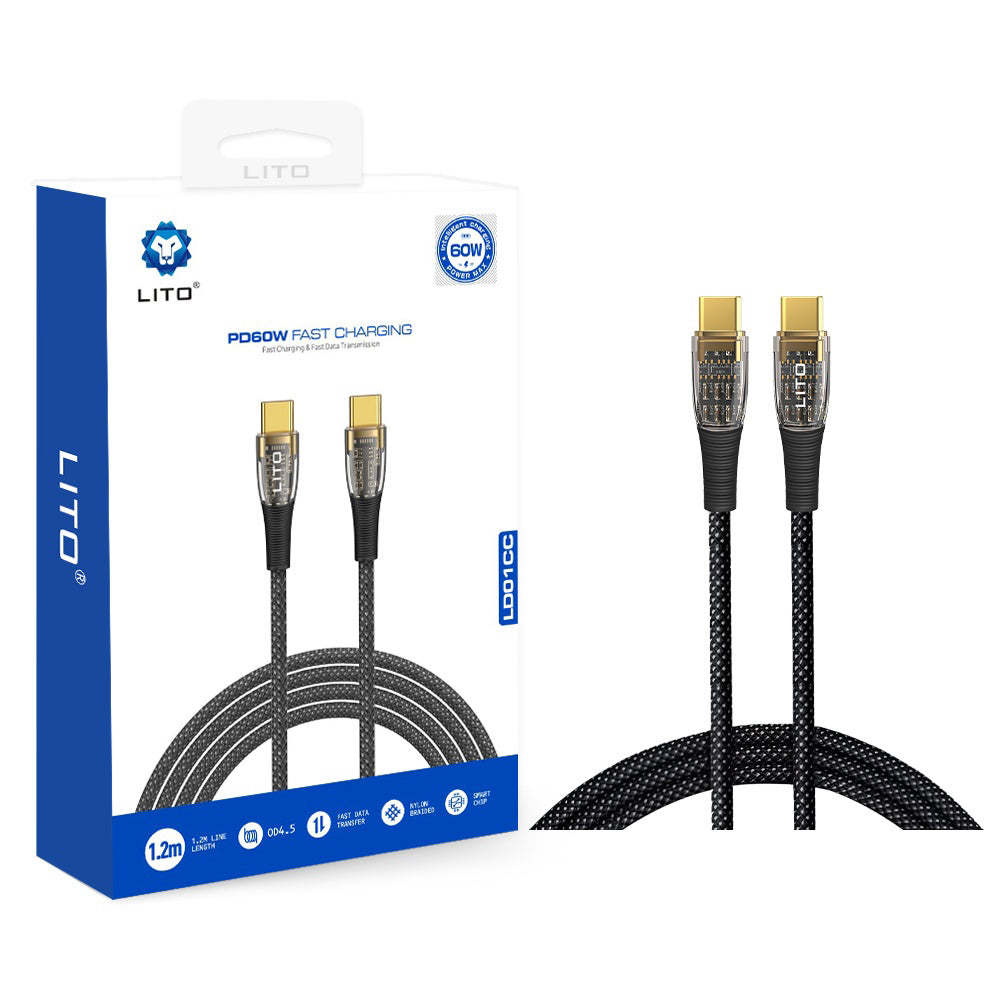 USB-C Data and Charging Cable - USB-C Lito LD01, 60W, 1.2m, Black