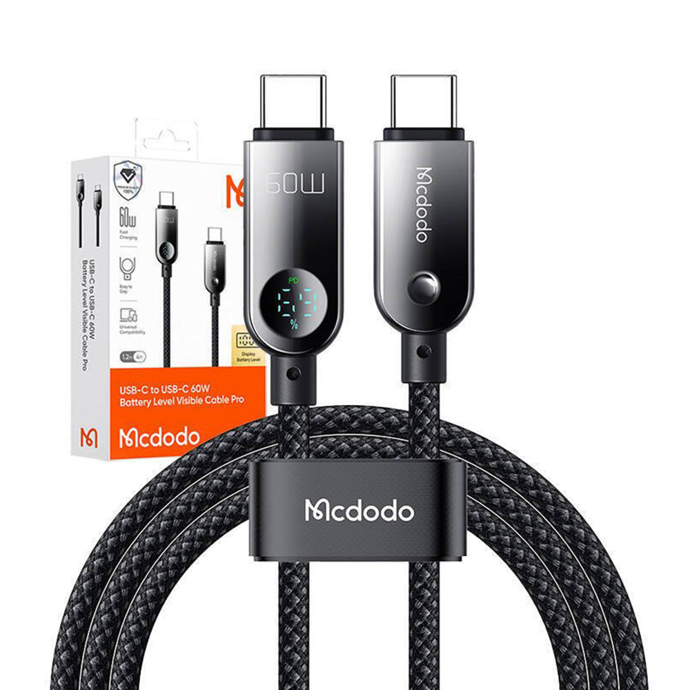 Data- og opladningskabel USB-C - USB-C McDodo CA-4780 Display, 60W, 1.2m, Sort