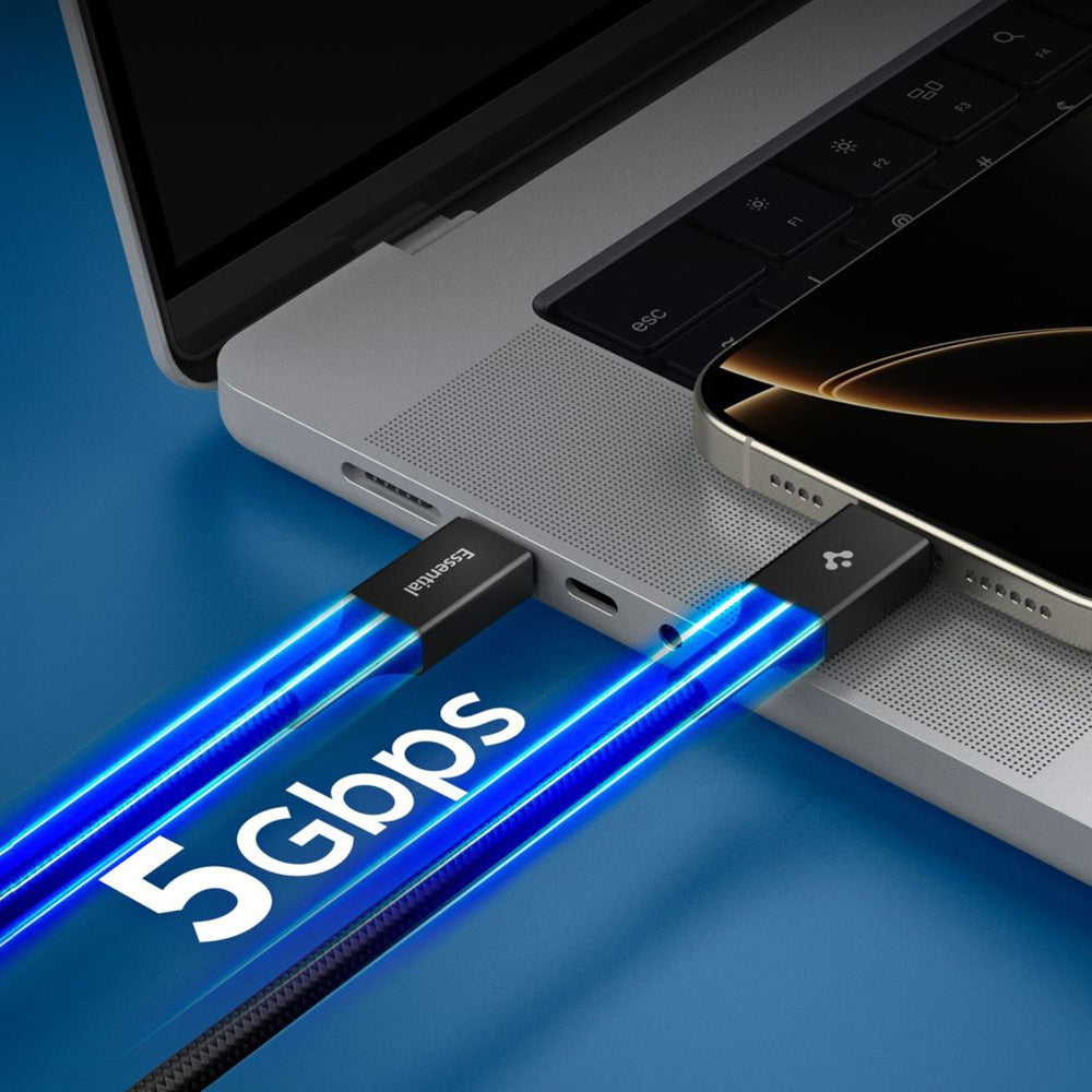 Data- og opladningskabel USB-C - USB-C Spigen EB10010CC, 100W, 1m, Sort ACA09459
