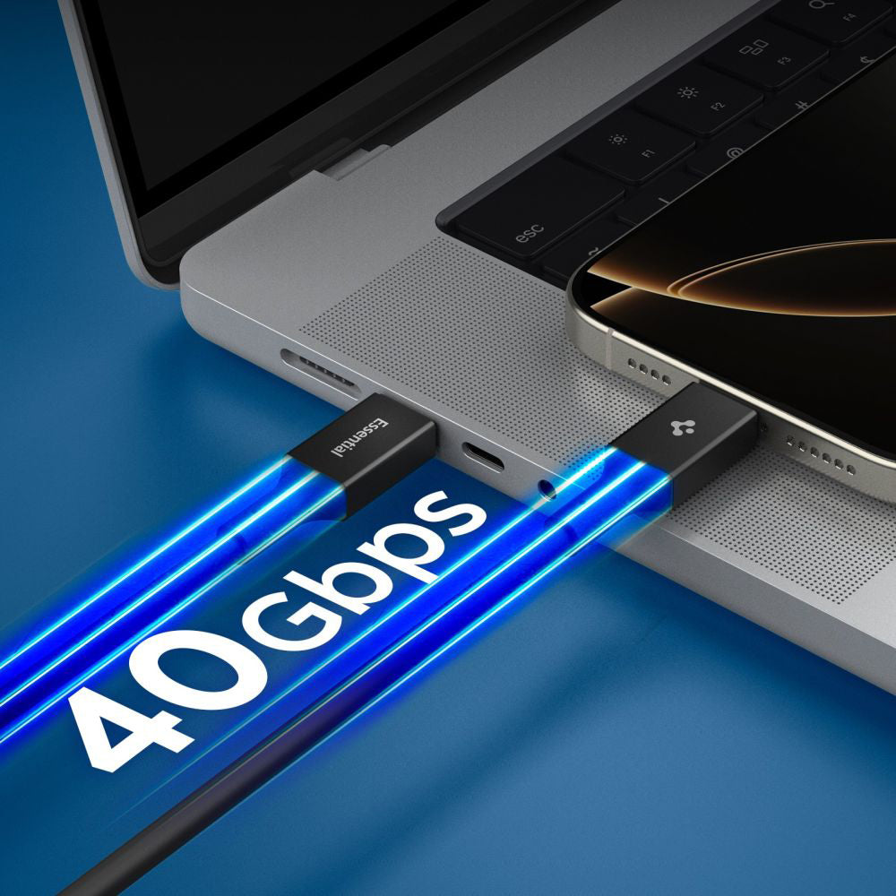 Data- og opladningskabel USB-C - USB-C Spigen EB24015CC, 240W, 1.5m, Sort ACA10423