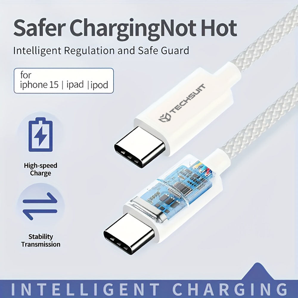 USB-C data- og opladningskabel - USB-C Techsuit PCB114D, 60W, 1m, Grå